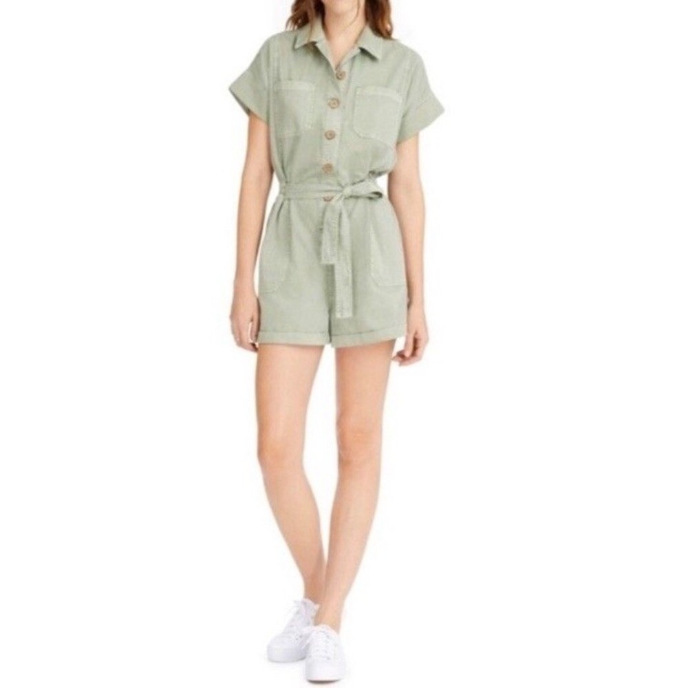 NWT Oat New York mint/sage green utility short-sleeve romper Jumpsuit Women's M